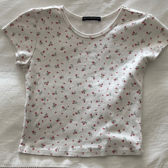 Brandy Melville Tops - Brandy Melville White and Red Floral Short Sleeve Tee